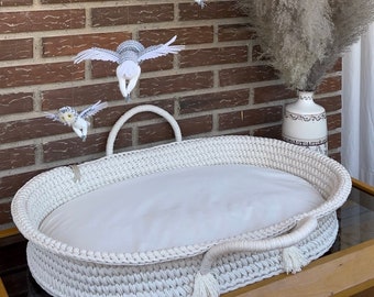 Diaper changing table basket, Baby changing basket, Baby dresser, Boho Nursery accessory, Crochet cotton changing basket. Newborn basket