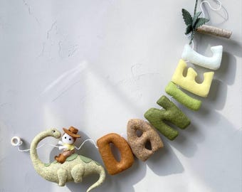 Personalized Dinosaur Name Banner, Felt Baby Garland, Cowboy Nursery Decor