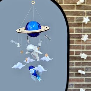 Space Baby Mobile – Astronaut Nursery Decor, Galaxy Crib Mobile with Rocket & Planet, Handmade Baby Shower Gift for Nursery
