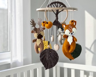 Woodland Baby Mobile - Felt Forest Animals Nursery Decor