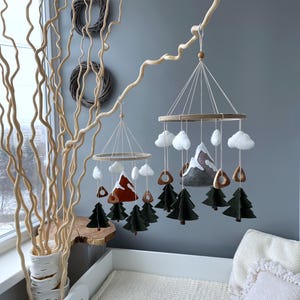 Woodland Nursery Mobile: Mountain Pine & Cloud Crib Decor