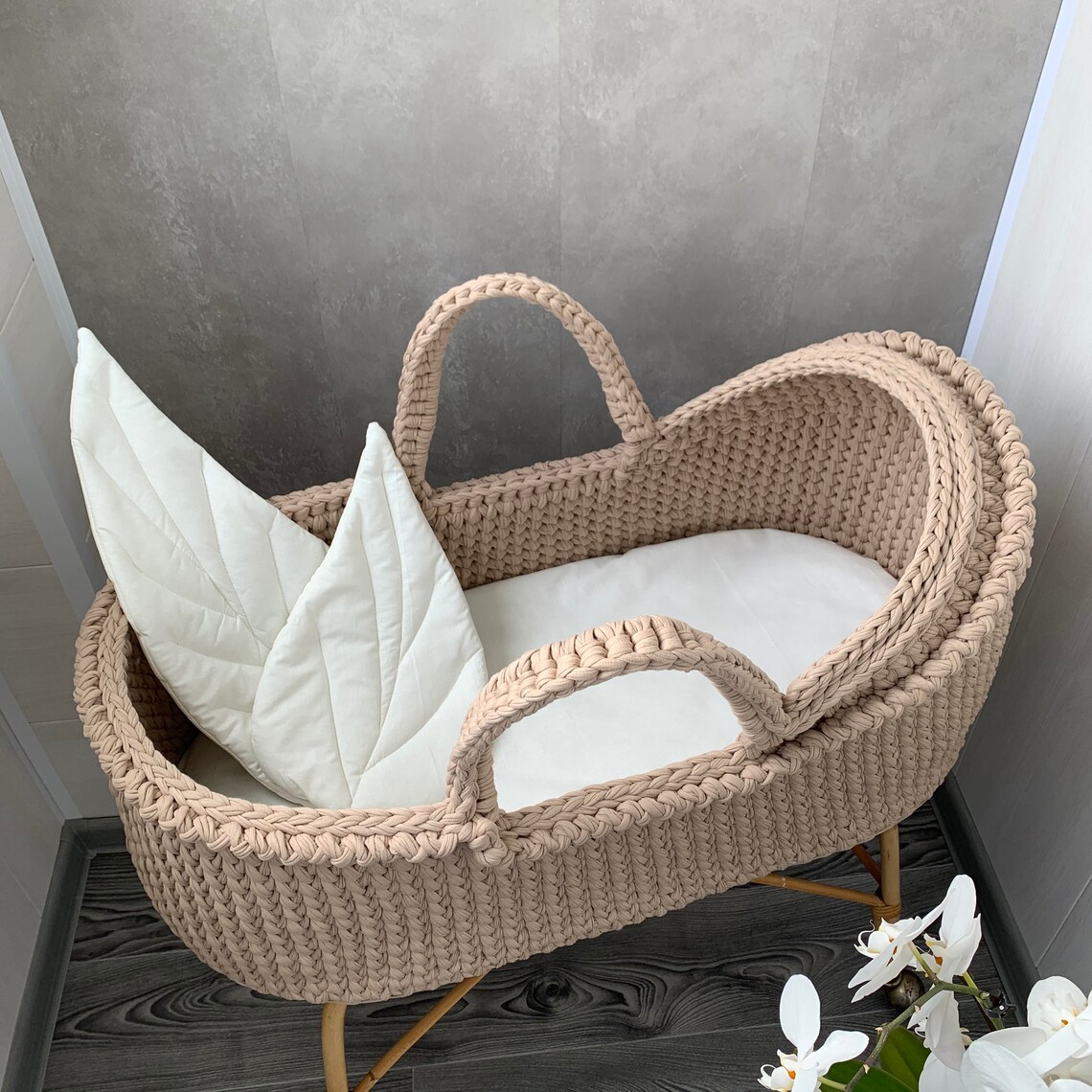 Newborn set . Baby Moses basket and baby dinosaur felt mobile Etsy