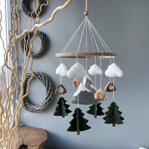 Mountain baby mobile. Woodland nursery mobile. Crib baby mobile. Minimalistic nursery decor. Forest baby mobile. Woodland Baby Shower gift.