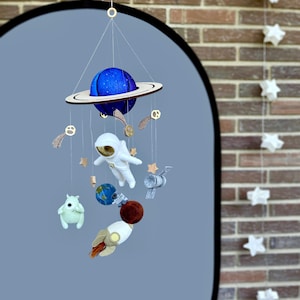 Space Baby Mobile, Astronaut Crib Mobile, Galaxy Nursery Decor with Rocket & Planet, Handmade Baby Shower Gift