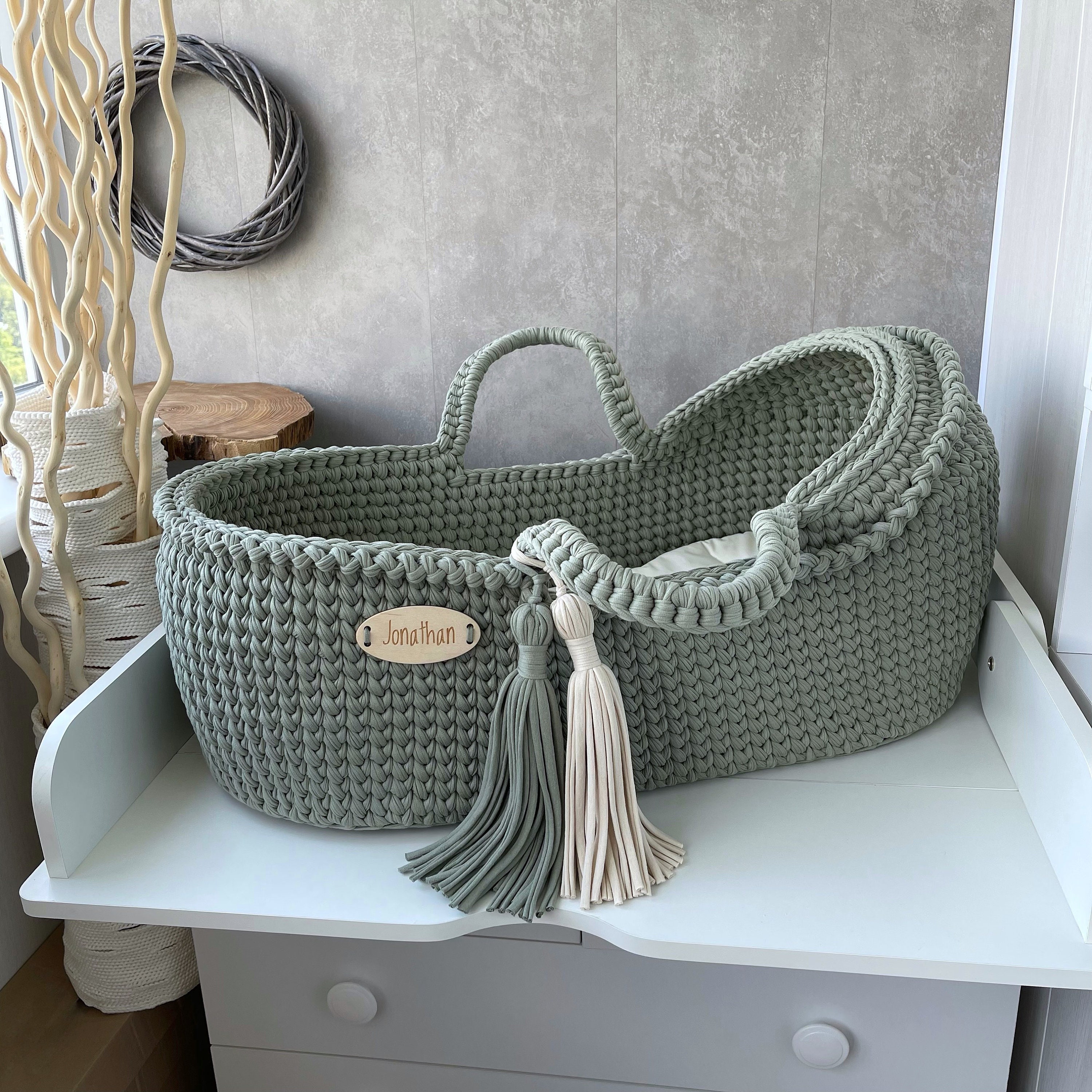 Personalized Baby Moses basket. Baby boy crib. Handmade baby Etsy