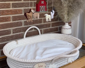 Personalized Baby changing basket, Diaper changing table basket, Baby dresser, Boho Nursery accessory, Crochet cotton newborn basket