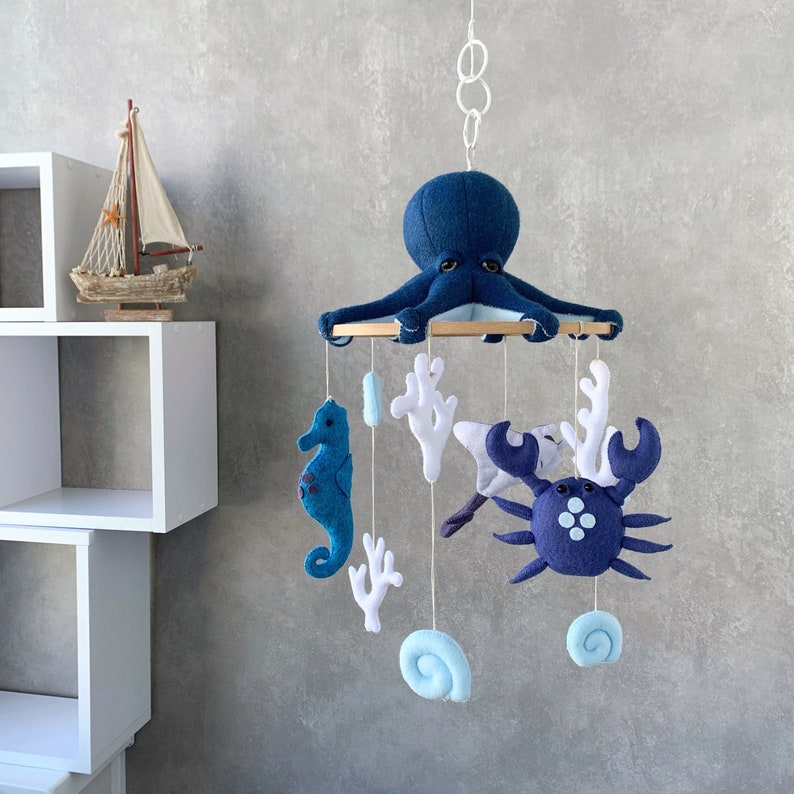Baby mobile ocean Octopus baby mobile with crab sea horse Etsy