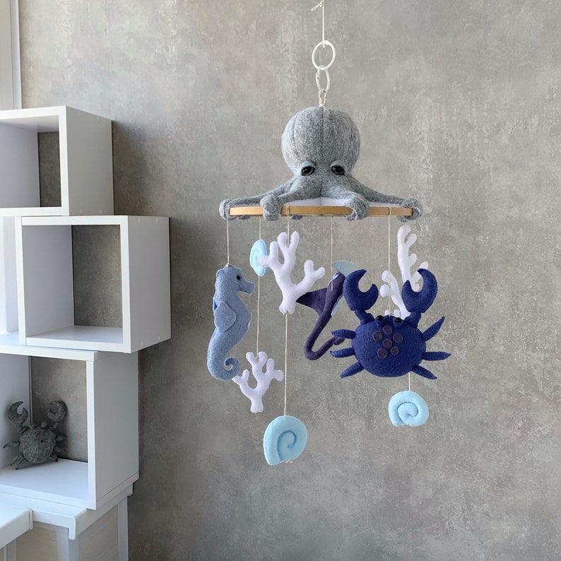 Baby mobile ocean Octopus baby mobile with crab sea horse Etsy