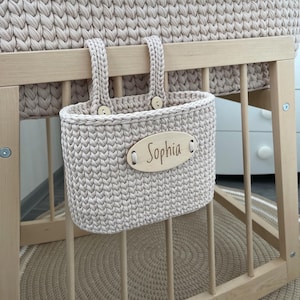 Krippe Blumenampel. Krippe Tasche Organizer, Spielzeug Aufbewahrungskorb, Krippe Korb häkeln, Kinderzimmer Organisation Spielzeug, personalisierte Korb