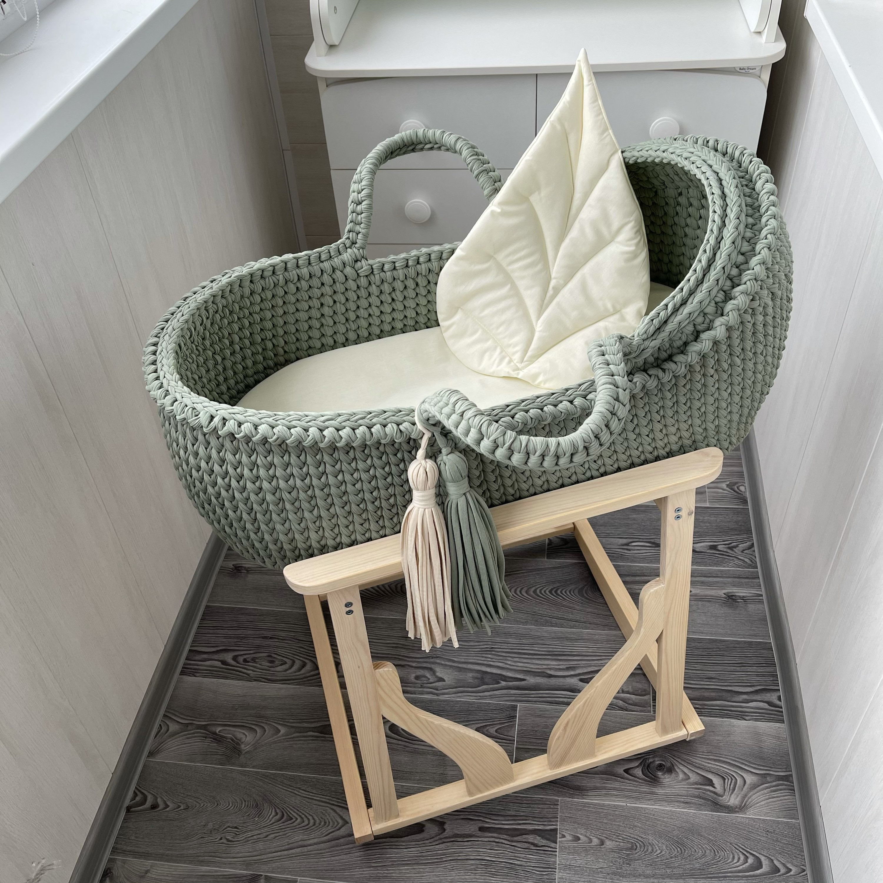 Handmade baby cradle Crochet nursery decor Personalized Baby Moses