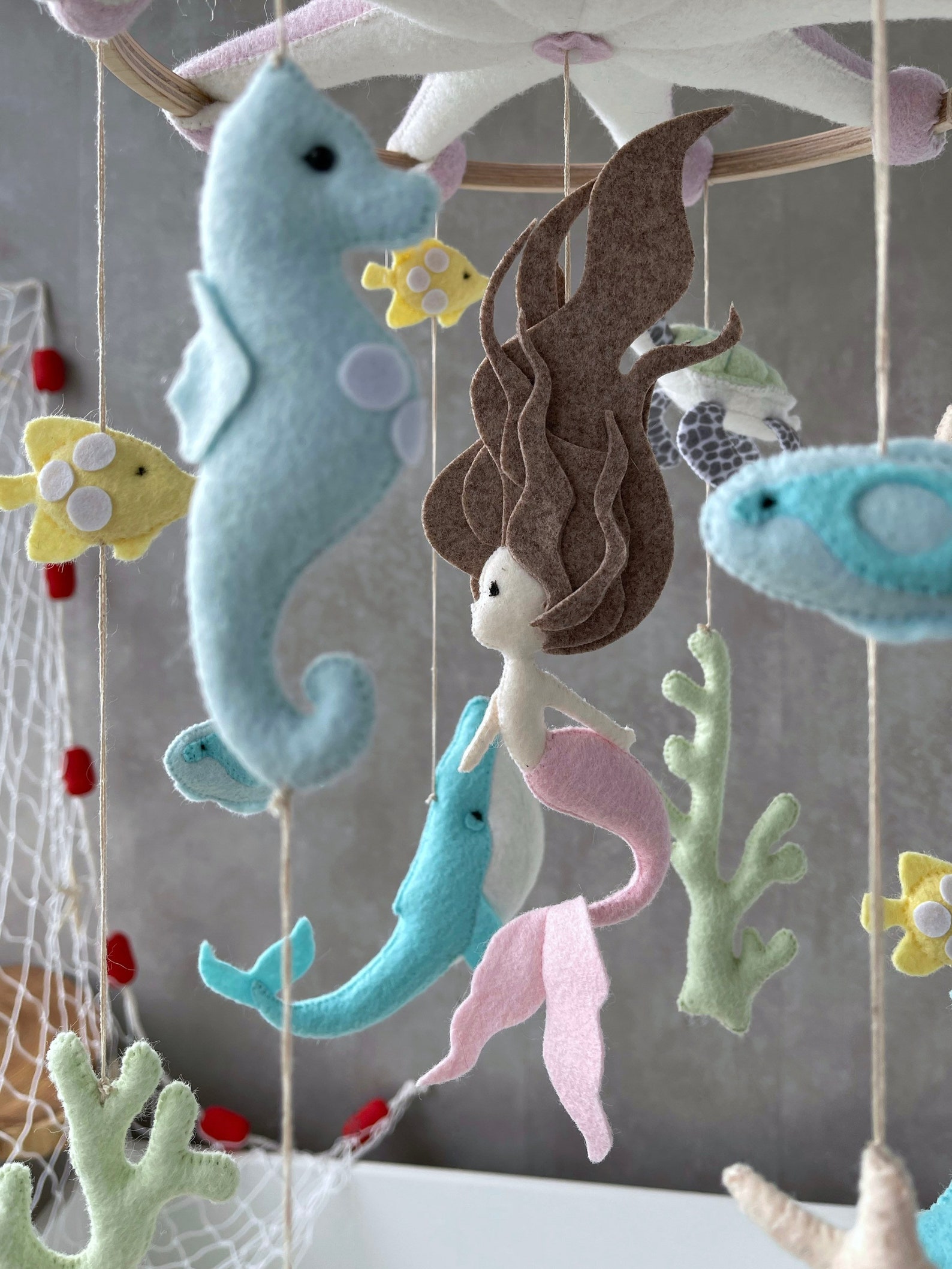 Mermaid Baby Mobile Pink Baby Girl Mobile Nautical Nursery Etsy