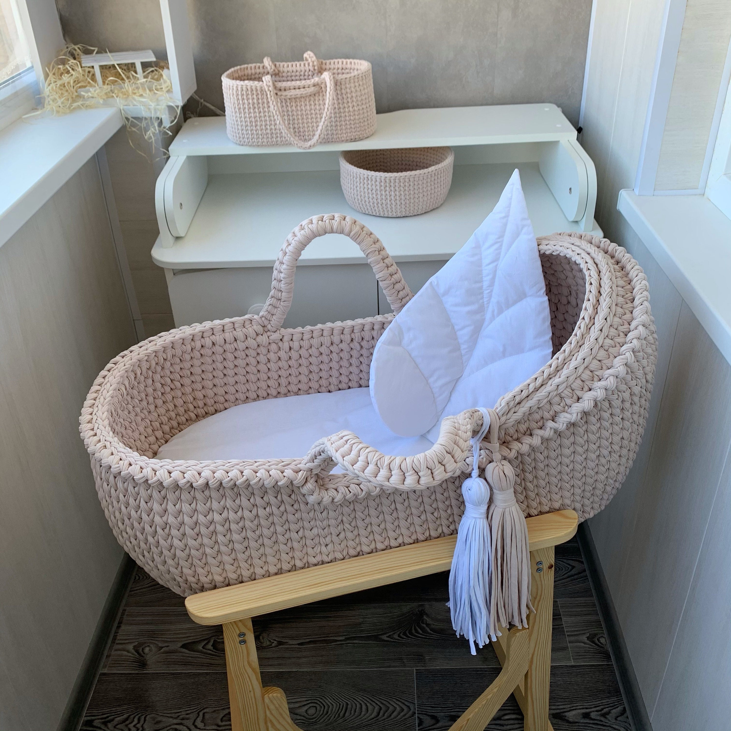 Newborn set. Baby Moses basket/ 2 brushes 2 baskets for Etsy