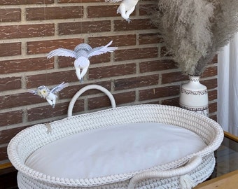 Diaper changing table basket, Baby changing basket, Baby dresser, Boho Nursery accessory, Crochet cotton changing basket. Newborn basket