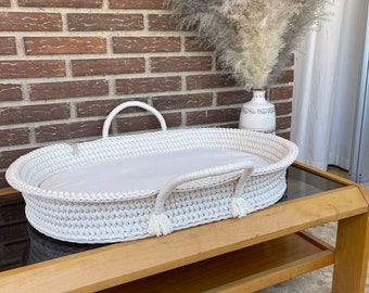 Baby changing basket, Diaper changing table basket, Baby dresser, Boho Nursery accessory, Crochet cotton changing basket. Newborn basket