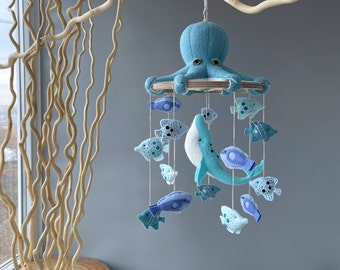 Ocean Baby boy mobile, Nautical nursery mobile, Octopus baby mobile, Blue whale baby mobile, Cot mobile hanging, Fish crib mobile