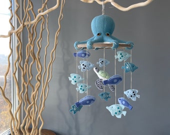 Nautical Baby Mobile: Handmade Felt Ocean Animals Crib Decor