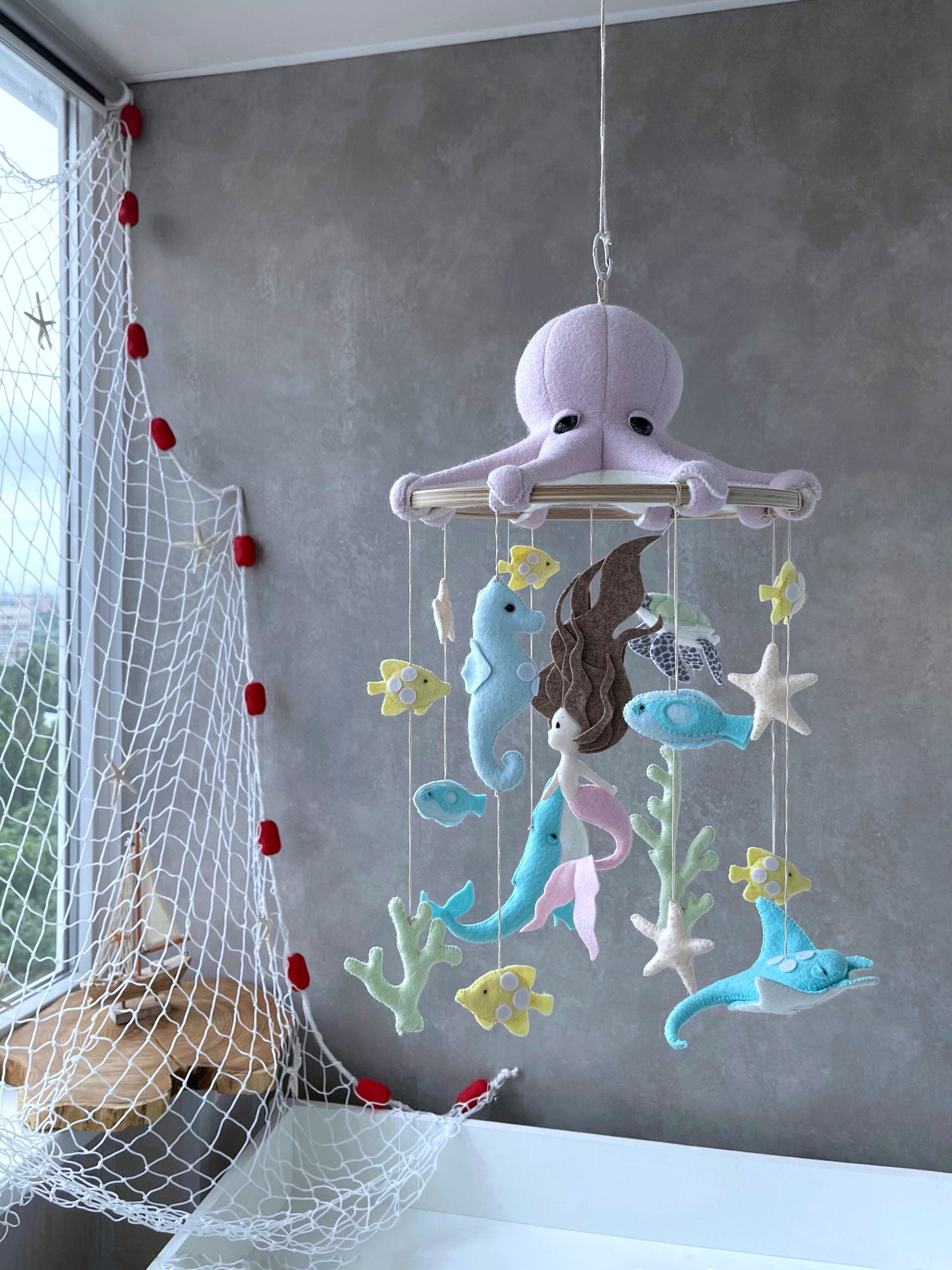 Mermaid Baby Mobile Pink Baby Girl Mobile Nautical Nursery Etsy