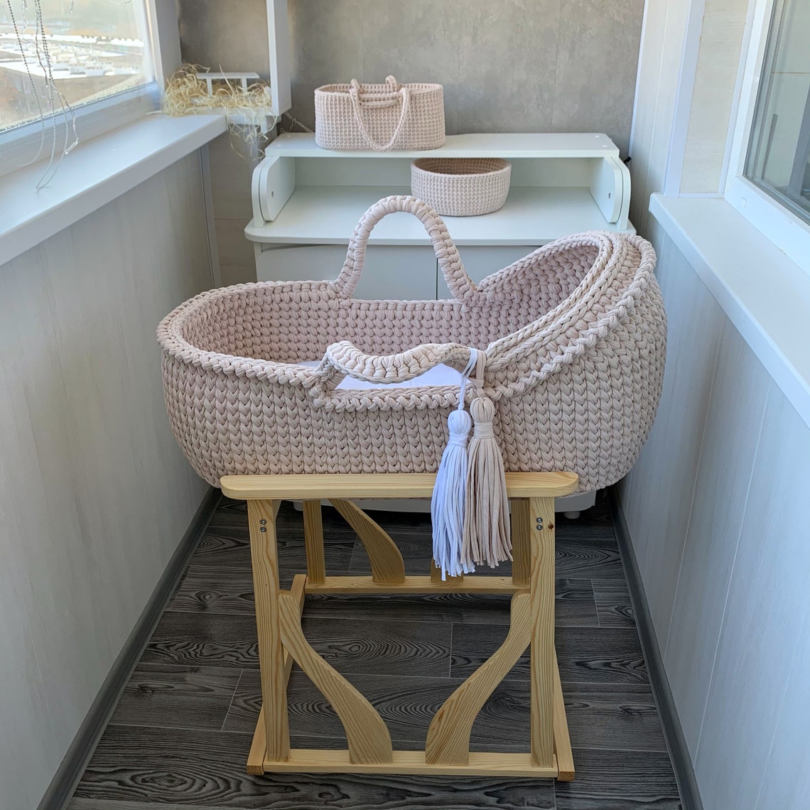 Newborn set. Baby Moses basket/ 2 brushes 2 baskets for Etsy