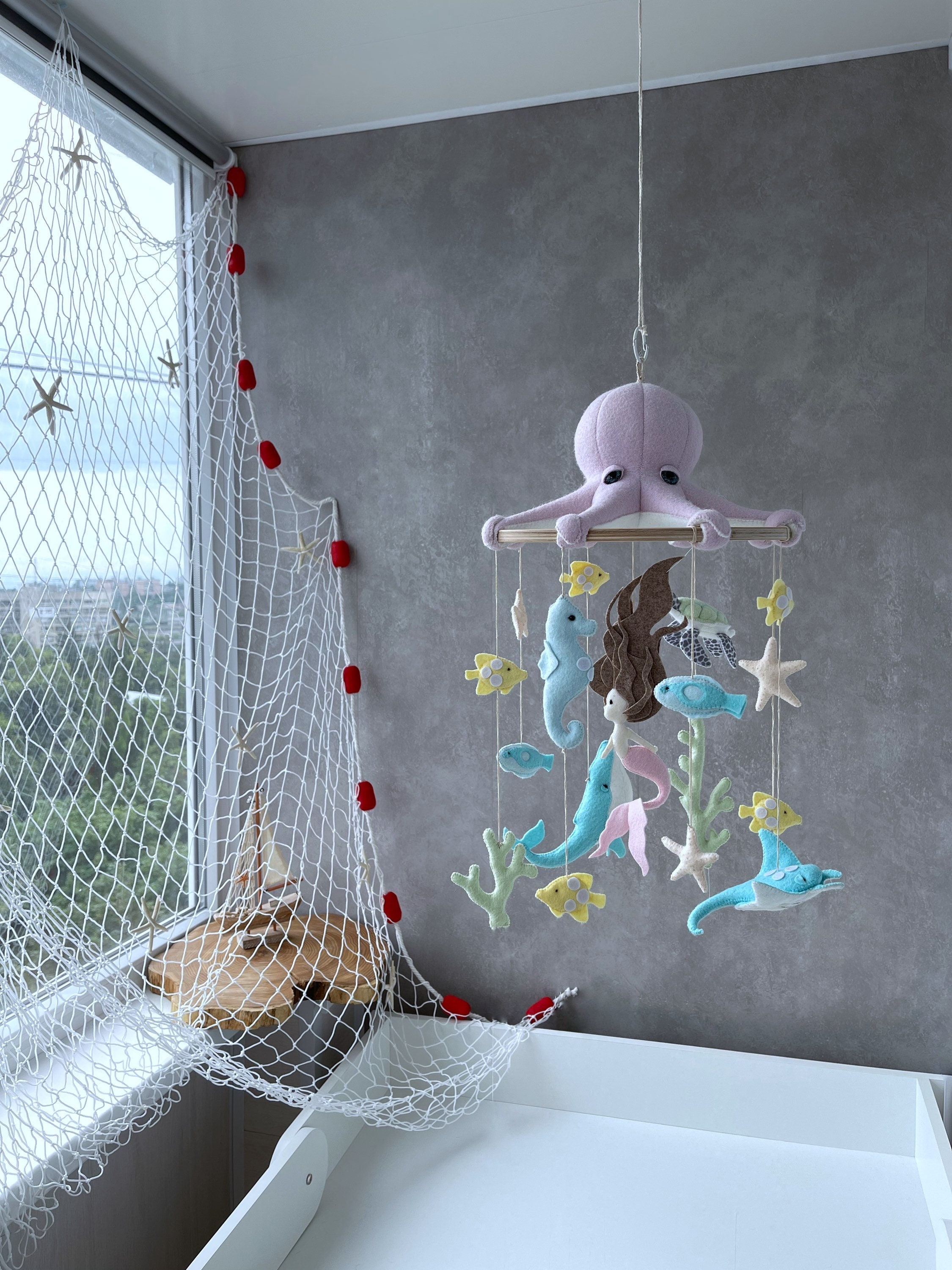 Mermaid Baby Mobile Pink Baby Girl Mobile Nautical Nursery Etsy