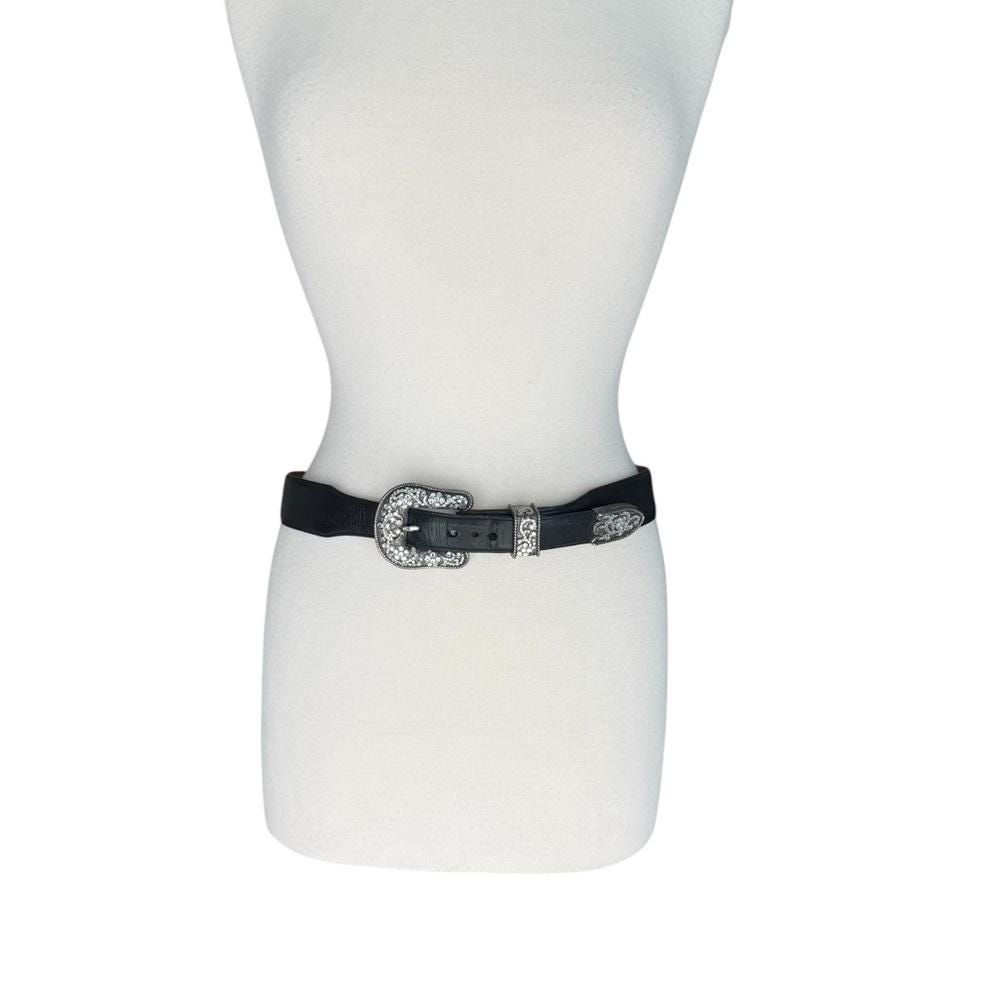 Ariat Leather Shimmering Rhinestones Silver Head Western Black Belt Medium ARIAT Women main image 4