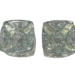 Mid-Century Modern Candle Holders - Pair of Ice Cube Glass Votive Holders