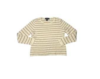 Vintage Lulu Bravo Gestreifter Rundhalspullover in Creme und Beige Kaschmirpullover XLarge.