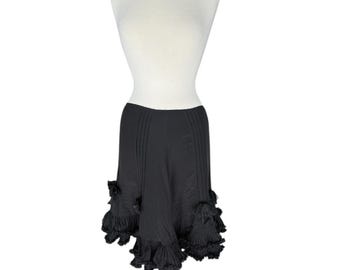 NEW JULIETTE LONGUET Silk Chic Black Ruffled Flower Detail A-Line Skirt Size 10