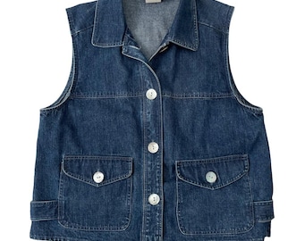 Vintage Stonebridge Blue Denim Button-down Cotton Vest Size Medium