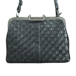 Bolso vintage de hombro tejido de cuero negro de Lipton