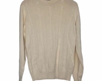 Unisex Vintage Oversize Oscar De La Renta Cotton Beige Warm Coastal Sweater Size Medium