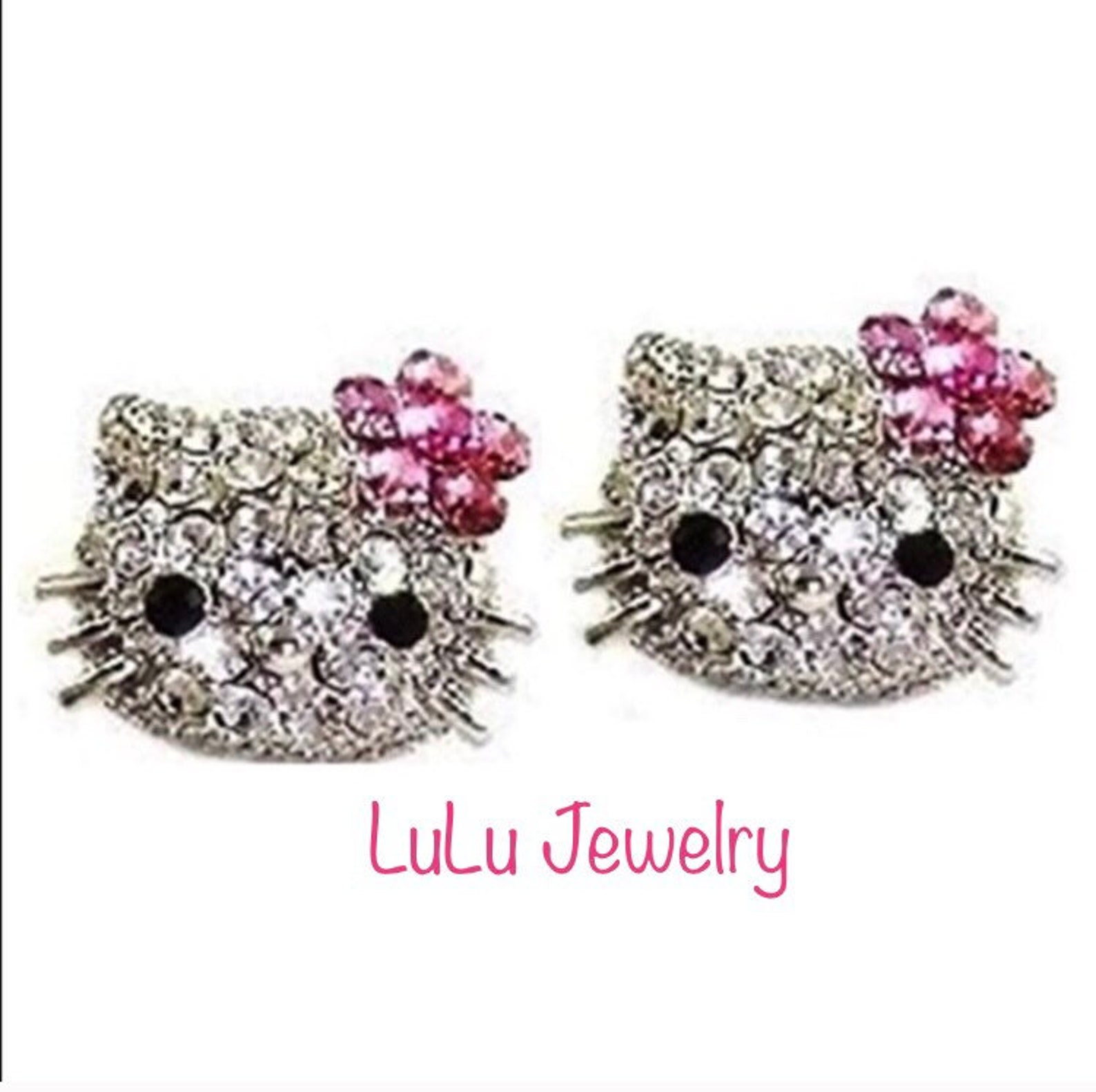 HELLO KITTY Sparkling Rhinestone Crystal Stud Earrings with Etsy