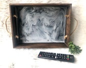 Black White Marble Look Tray Decorative Ottoman Tray Sofa Tray Hold The Remote Wood Tray Silver Den Decor Organization Storage