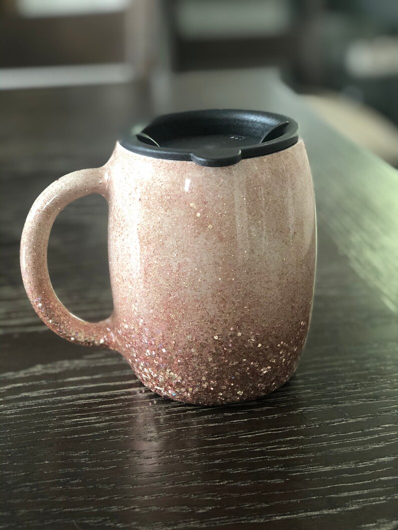 Rose Gold Glitter Lidded Coffee Mug Travel Mug Glittered Etsy