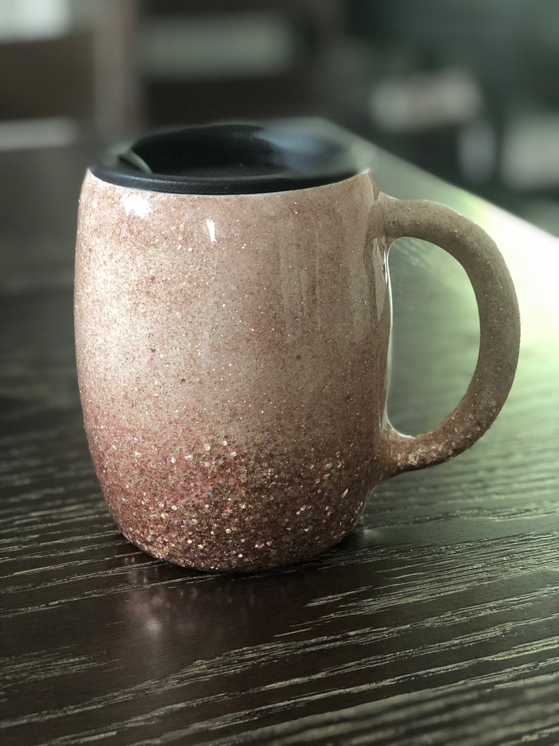 Rose Gold Glitter Lidded Coffee Mug Travel Mug Glittered Etsy