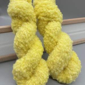 Hand Dyed Boucle Yarn: Soft Meringue Yellow, Bulky Single Ply