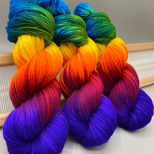 Rainbow Brite ~ hand dyed yarn  - lace / sock / fingering / sport / dk / worsted / aran / bulky yarn / super bulky - rainbow - superwash
