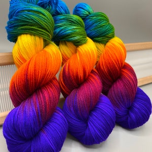 Rainbow Brite ~ hand dyed yarn  - lace / sock / fingering / sport / dk / worsted / aran / bulky yarn / super bulky - rainbow - superwash