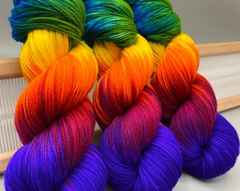 Rainbow Brite Hand Dyed Superwash Merino Wool Yarn