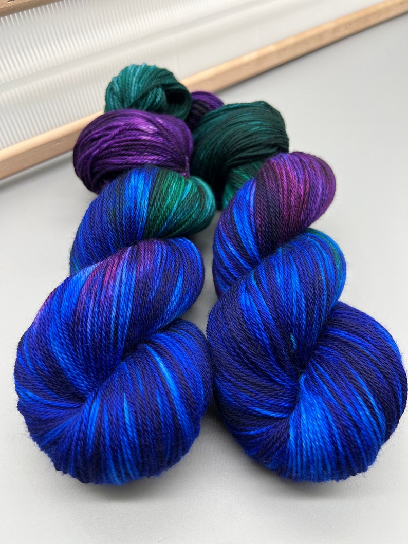 Nebula hand dyed yarn lace / sock / fingering / sport / dk / worsted / aran / bulky yarn / super bulky blue / purple yarn variegated image 8