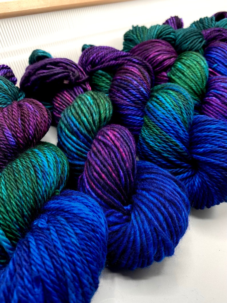 Nebula hand dyed yarn lace / sock / fingering / sport / dk / worsted / aran / bulky yarn / super bulky blue / purple yarn variegated image 9