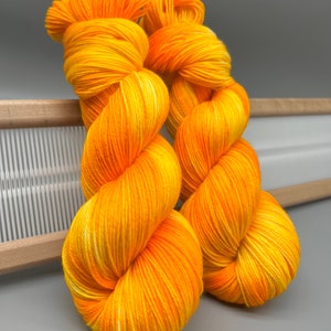 Fire on the Mountain - orange / yellow yarn - hand dyed yarn - sock - cashmere blend - knit gift - ready to ship