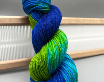 Gaia ~ hand dyed yarn - worsted- ready to ship - blue / green - superwash merino - wool - green and blue yarn - knit gift