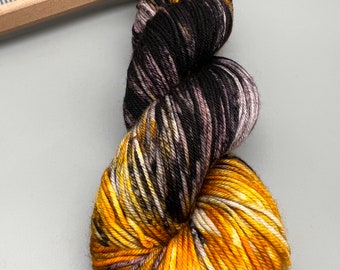 Campfire - hand dyed yarn - dk - yellow and gray yarn - knit gift - 75 25 - superwash merino wool - ready to ship - yarn