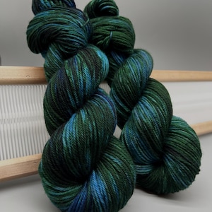 Claude’s Garden ~ hand dyed yarn - worsted- ready to ship - blue / green - superwash merino - wool - green and blue yarn - knit gift