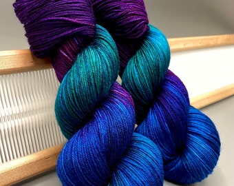 Nebula Hand Dyed Yarn: Blue Purple Variegated Wool
