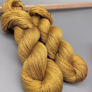 Antique Gold - hand dyed yarn - Superwash Merino wool - silk blend - sock / fingering- gold yarn - silk - ready to ship - yellow - yarn