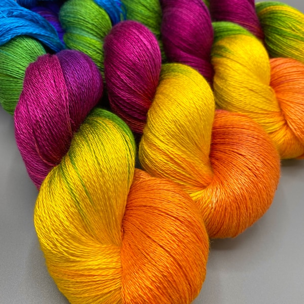 Rainbow - Long ~ hand dyed yarn - lace / sock / fingering / sport / single ply / dk / worsted / aran / bulky / super bulky - rainbow yarn