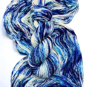 Ice Storm - Hand dyed yarn - lace / sock / fingering / sport / dk / worsted / aran - speckled - blue and white - knit gift - 75 25 superwash