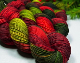 Mistletoe & Holly ~ hand dyed yarn - lace / sock / sport / dk / worsted / aran / bulky - yarn - red / green - holiday - Christmas - gift