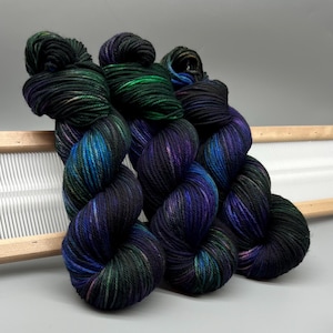 Twilight Garden ~ hand dyed yarn - worsted- ready to ship - blue / green / purple - superwash merino - wool - green and blue  - knit gift